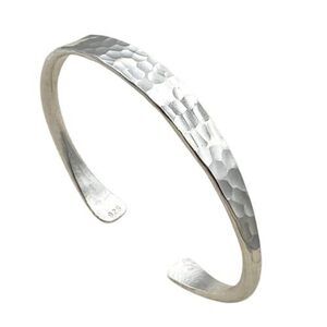 925 Sterling Silver Hammered Cuff Bangle Bracelet for unisex, Slender Skinny